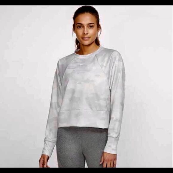 Nike light grey/blue camo short, cropped sweatshirt. - Picture 1 of 7